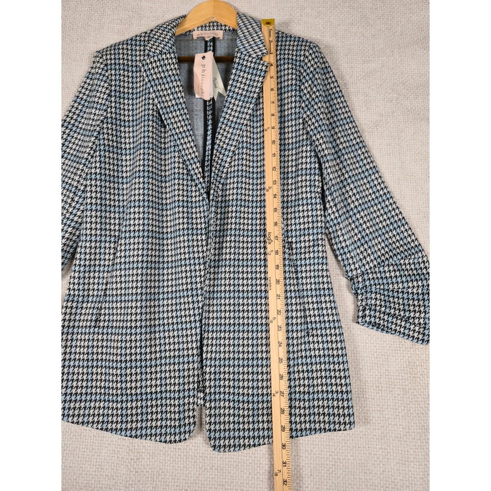 Philosophy Republic Clothing Womens Houndstooth Blazer Jacket L Black White Blue - Picture 9 of 10